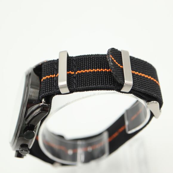 Kenneth Cole NY Mens 45mm Chronograph Watch Black Orange Nylon w New Battery - Picture 9 of 11